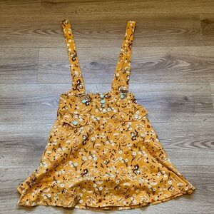 Floral Mustard Women's skater skirt suspenders dress